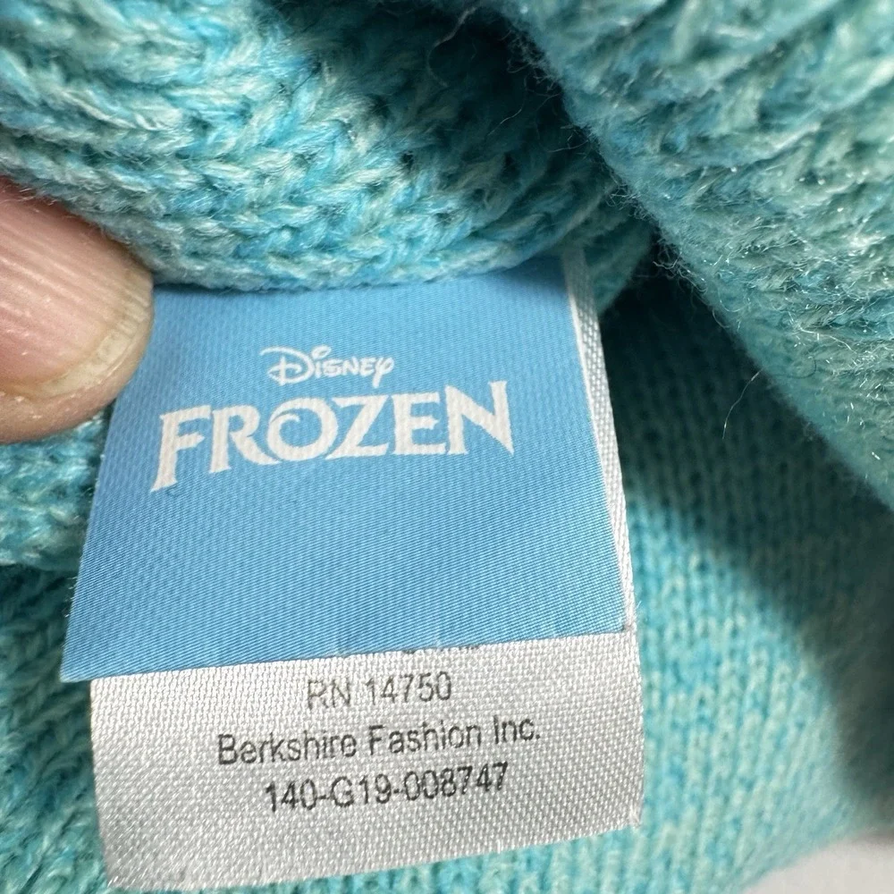 DISNEY FROZEN Beanie Knit‎ Hat W/Pom Pom Elsa Green Mint Metallic